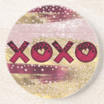 Glam Glitter Gold Red Luxe XOXO Valentines Coaster