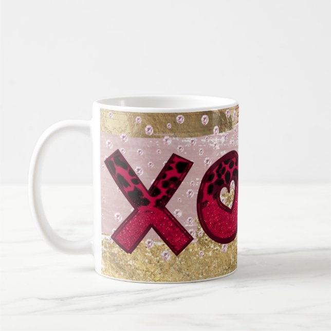 Glam Glitter Gold Red Luxe XOXO Valentines Coffee Mug (Left)