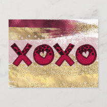 Glam Glitter Gold Red Luxe XOXO Valentines Day  Ho Holiday Postcard