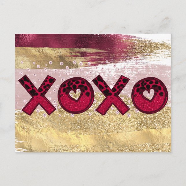 Glam Glitter Gold Red Luxe XOXO Valentines Day  Ho Holiday Postcard (Front)