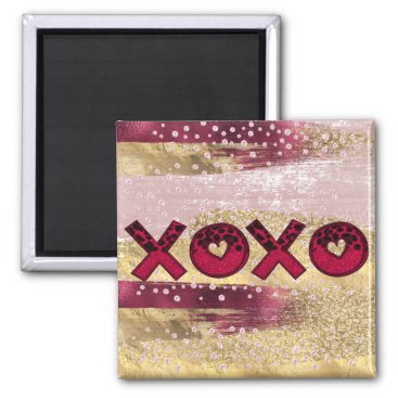Glam Glitter Gold Red Luxe XOXO Valentines   Magnet