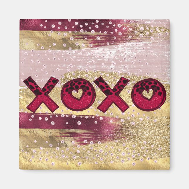Glam Glitter Gold Red Luxe XOXO Valentines   Magnet (Front)
