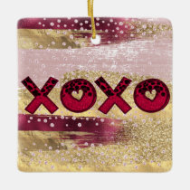 Glam Glitter Gold Red Luxe XOXO Valentines Photo Ceramic Ornament