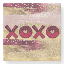 Glam Glitter Gold Red Luxe XOXO Valentines  Stone Coaster