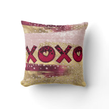 Glam Glitter Gold Red Luxe XOXO Valentines  Throw