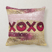 Glam Glitter Gold Red Luxe XOXO Valentines  Throw  Throw Pillow