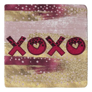Glam Glitter Gold Red Luxe XOXO Valentines  Trivet