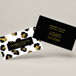 Glam Glitter Gold White Leopard print  Luxury Business Card