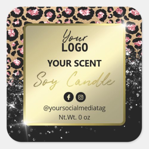 Glam Glitter Leopard Print Soy Candle Labels