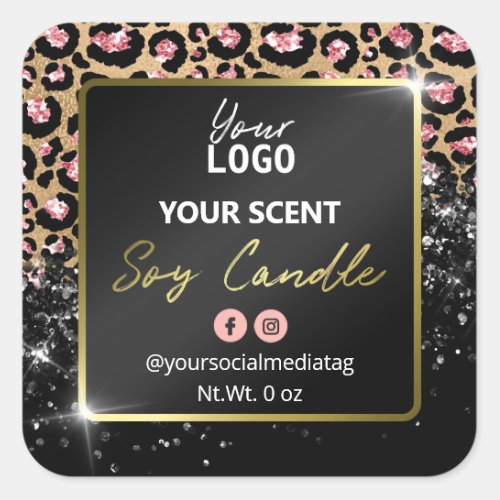 Glam Glitter Leopard Skin Black Soy Candle Labels