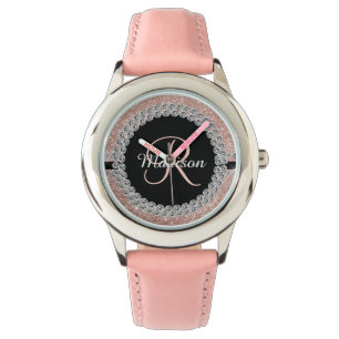 Glam Glitter Look Rose Gold Diamond Monogram Watch