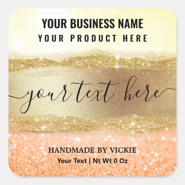 Glam Glitter Orange Yellow Gold Product Label (Front)