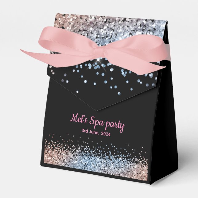 Glam glitter pink and black favor boxes (Front Side)