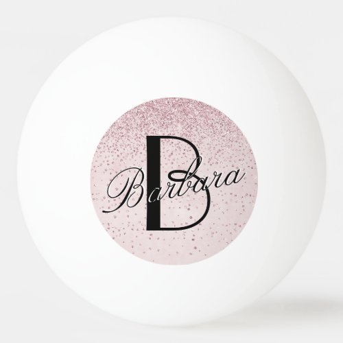 Glam Glitter Pink Leather Texture Monogram Name Ping Pong Ball