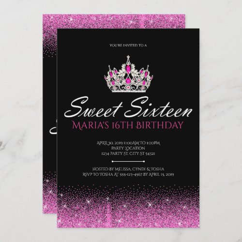 Glam  Glitter Pink Sweet Sixteen Invitations