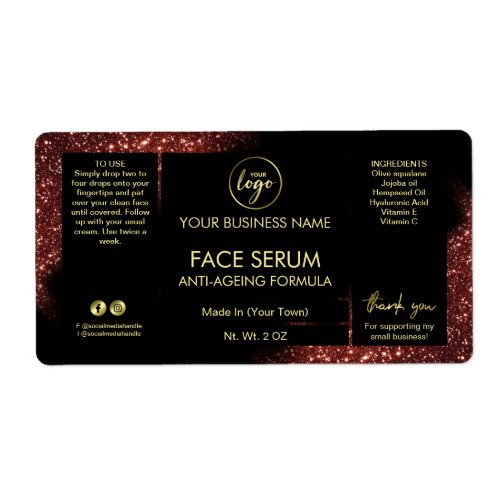 Glam Glitter Red Black Gold Face Hair Serum Label