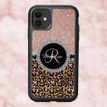 Glam Glitter Rose Gold Diamond Monogram Leopard OtterBox Symmetry iPhone 11 Case<br><div class="desc">The design is a photo and the cases are not made with actual glitter, sequins, metals or woods. This design is also available on other phone models. Choose Device Type to see other iPhone, Samsung Galaxy or Google cases. Some styles may be changed by selecting Style if that is an...</div>