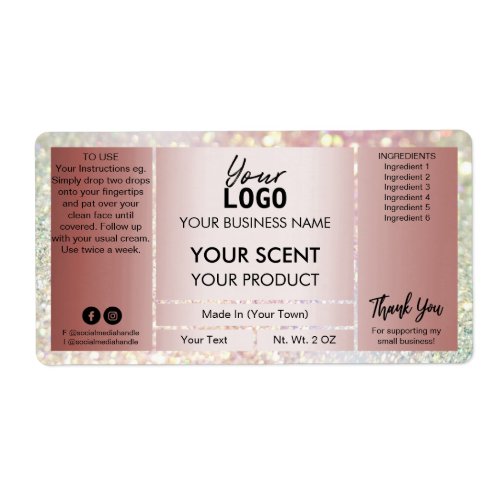 Glam Glitter Rose Gold Product Labels