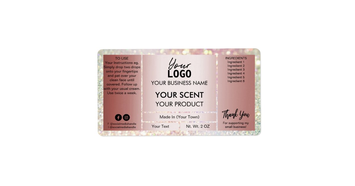 Glam Glitter Rose Gold Product Labels | Zazzle
