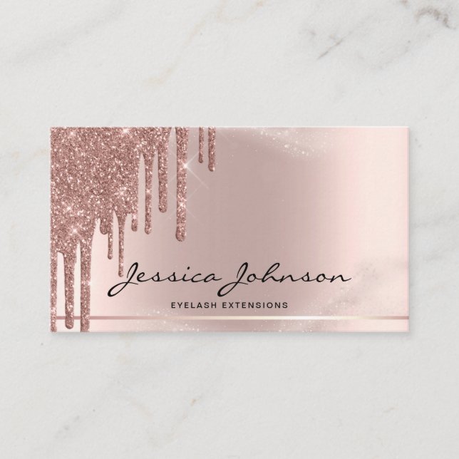 Glam Glitter Rosegold drips Eyelash Lashes Business Card (Front)