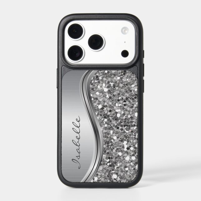 Glam Glitter Silver Sequin Metal look Otterbox iPhone Case (Back)