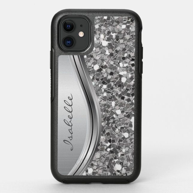 Glam Glitter Silver Sequin Metal look Otterbox iPhone Case (Back)