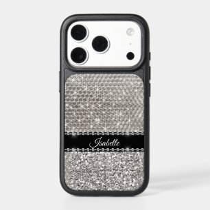 Glam Glitter Silver Sequin Metal Name OtterBox iPh iPhone 17 Pro Case