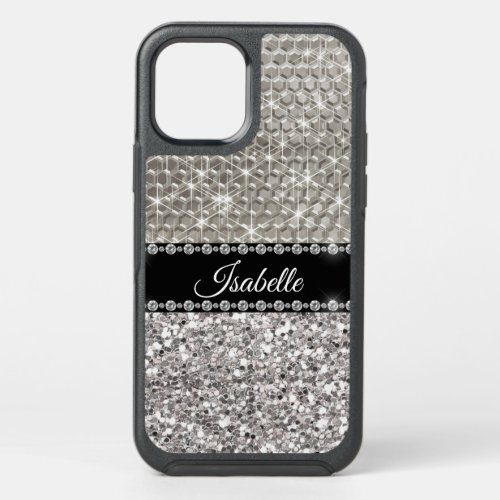 Glam Glitter Silver Sequin Metal Name OtterBox iPh OtterBox Symmetry iPhone 12 Case