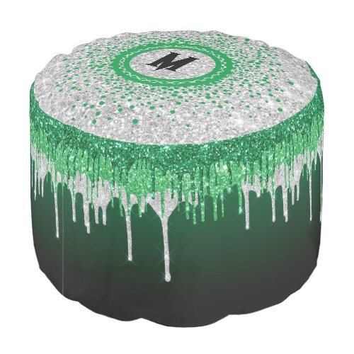 Glam Glittery Green  Silver Dripping Xmas Pouf
