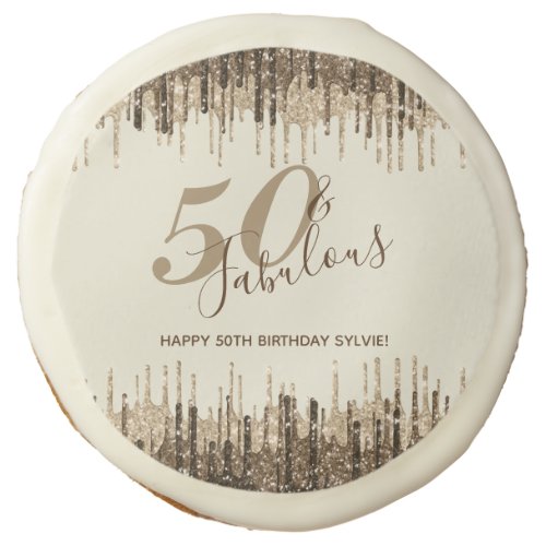 Glam Glittery Spark 50  Fabulous Birthday Sugar Cookie