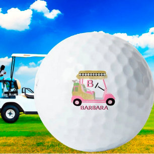 Glam Glitz Monogram Name Pink Gold Diamond Cart  Golf Balls
