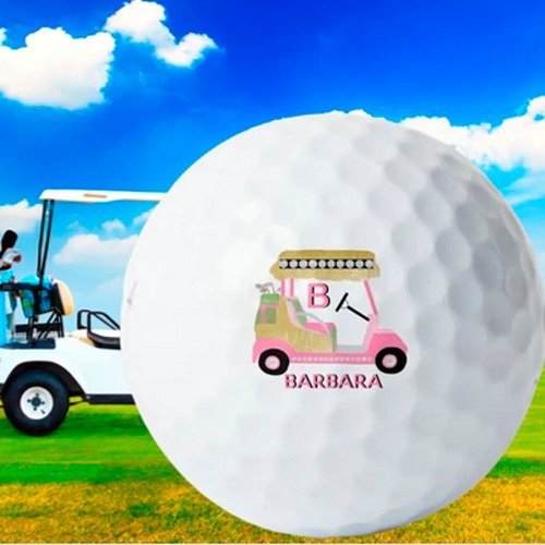 Glam Glitz Monogram Name Pink Gold Diamond Cart  Golf Balls