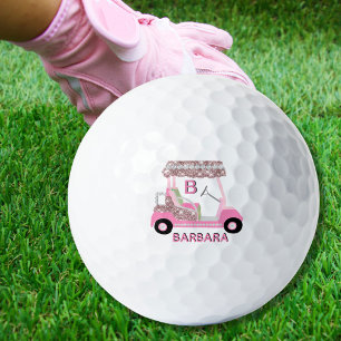 Glam Glitz Monogram Name Rose Gold Diamond Cart Golf Balls