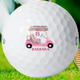 Glam Glitz Monogram Name Rose Gold Diamond Cart  Golf Balls