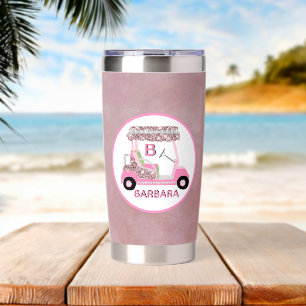 Glam Glitz Monogram Name Rose Gold Diamond Cart Insulated Tumbler