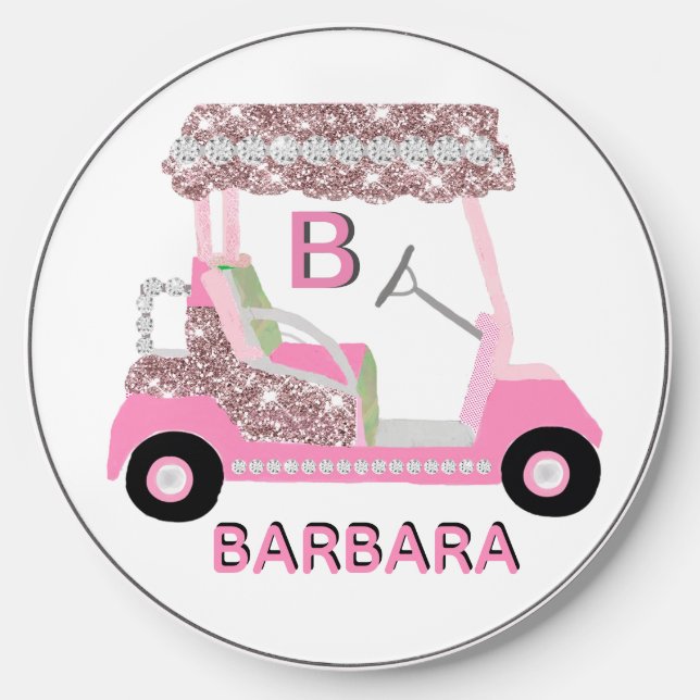 Glam Glitz Monogram Name Rose Gold Diamond Cart   Wireless Charger (Front)