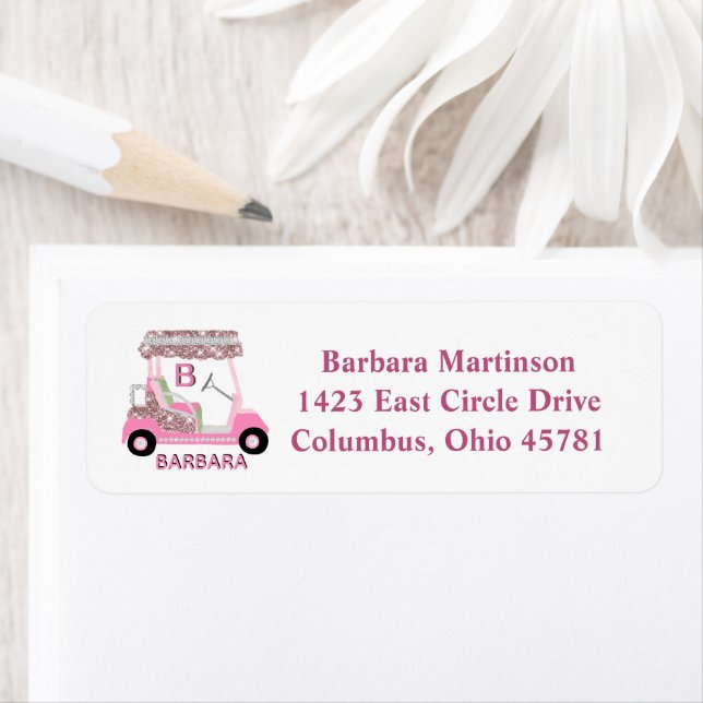 Glam Glitz Monogram Name Rose Gold Golf Cart  Label (Insitu)