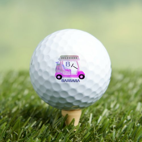 Glam Glitz Monogram Pink Purple Diamond Cart   Golf Balls