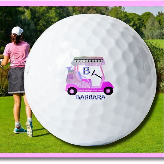 Glam Glitz Monogram Pink Purple Diamond Cart   Golf Balls (Creator Uploaded)