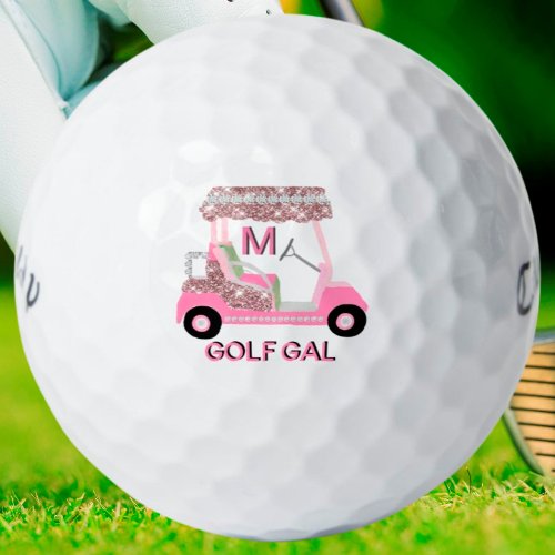 Glam Glitz Monogram Rose Gold Diamond Cart Golf Balls