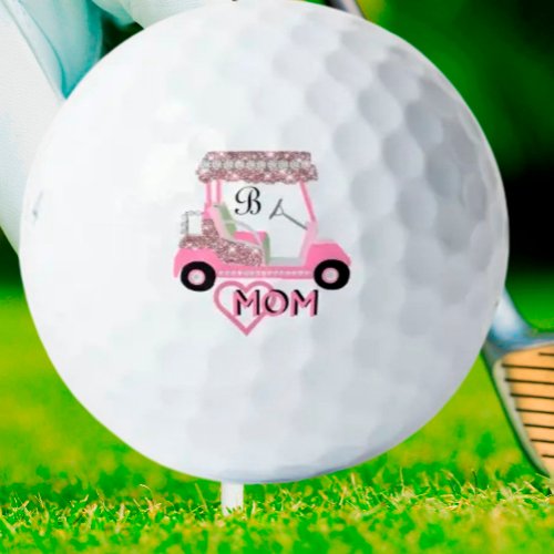 Glam Glitz Monogram Rose Gold Mom  Golf Balls