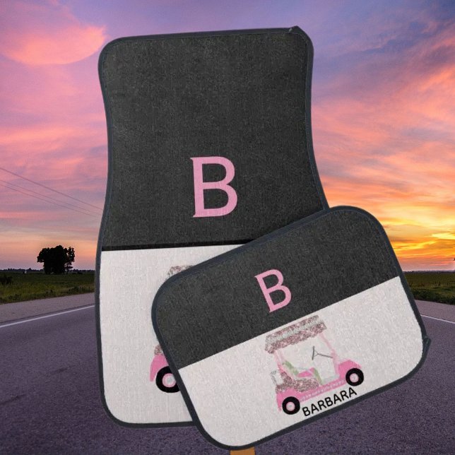 Glam Glitz Pink Golf Cart Monogram Name Car Floor Mat (Creator Uploaded)