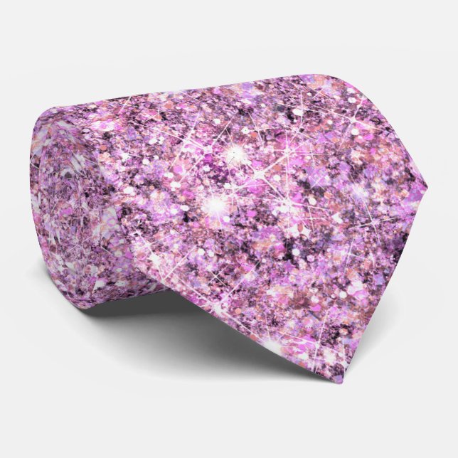 Glam Glitz Purple-Toned Pink Mermaid Faux Glitter Neck Tie (Rolled)