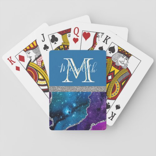 Glam Glitz Unique Monogram Name Purple Teal Silver Poker Cards