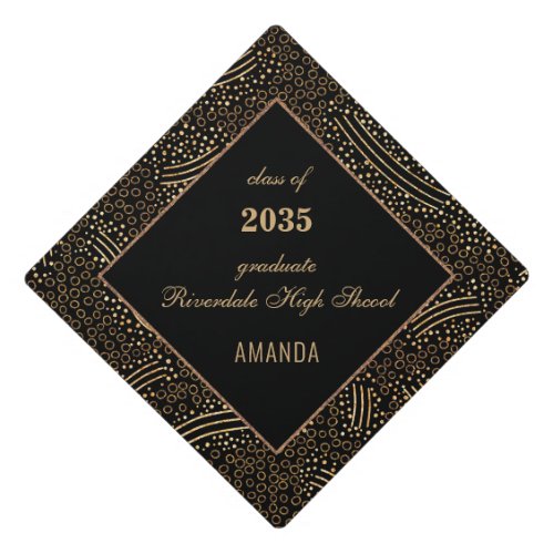 Glam Gold 20XX Year Confetti Pattern Strings Dots Graduation Cap Topper