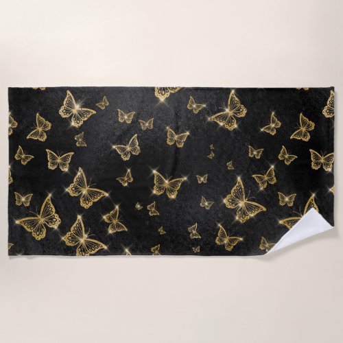 Glam gold and black butterflies pattern beach towel