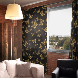 Glam gold and black butterflies pattern blackout curtains