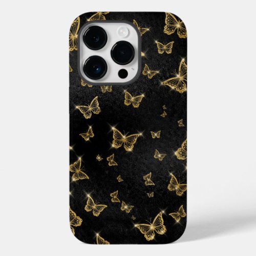 Glam gold and black butterflies pattern Case_Mate iPhone 14 pro case