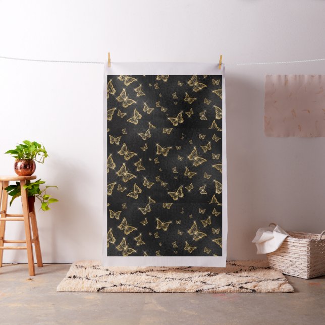 Glam gold and black butterflies pattern fabric (In Situ)