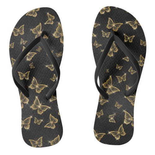 Glam gold and black butterflies pattern flip flops